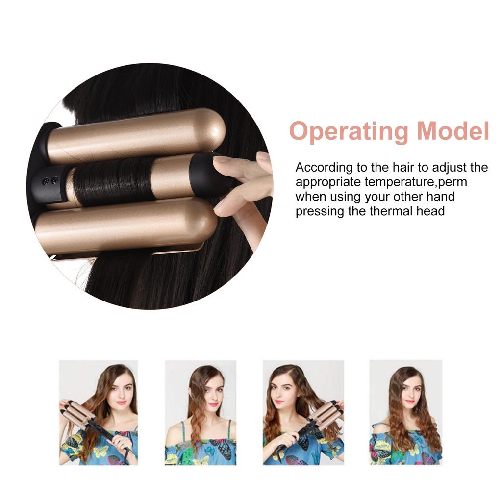 Pretfy Hair Curling Iron 3-Barrel 32mm Hair Waver Hair Curler Temperature LCD Temp Display Hair Styling Tool
