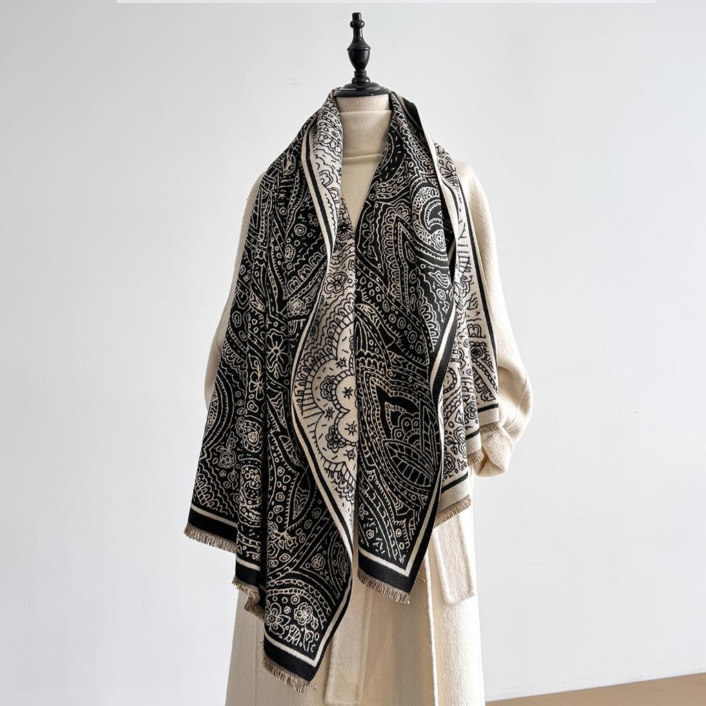 Winter Women's Cashmere Paisley Print Double-Sided Scarf Elegance Shawl Pashmina Warm Female Outdoor Fashion Accessory