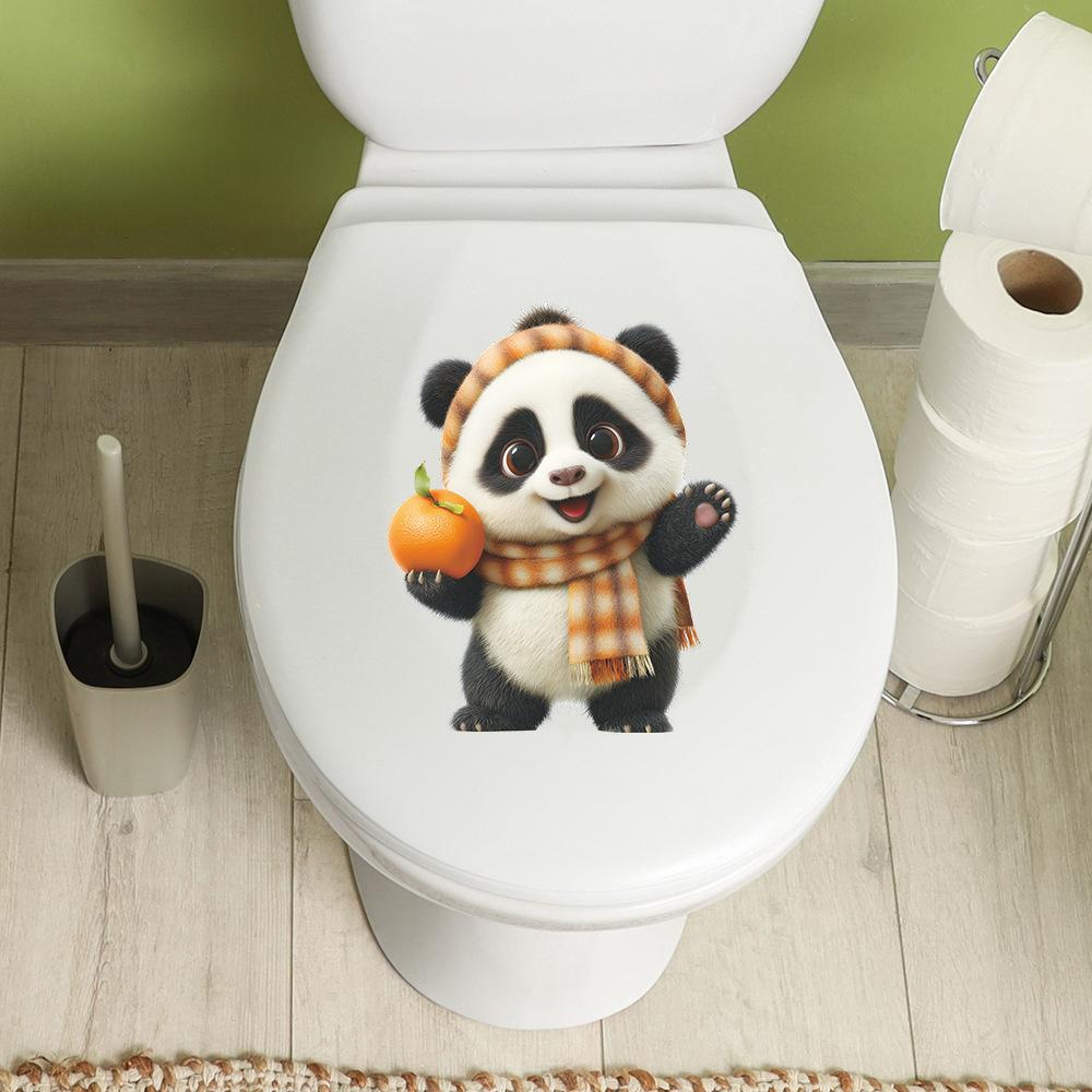 Self-adhesive Panda Holding Orange Bucket Wall Stickers for Kids Room Bedroom Home Decor