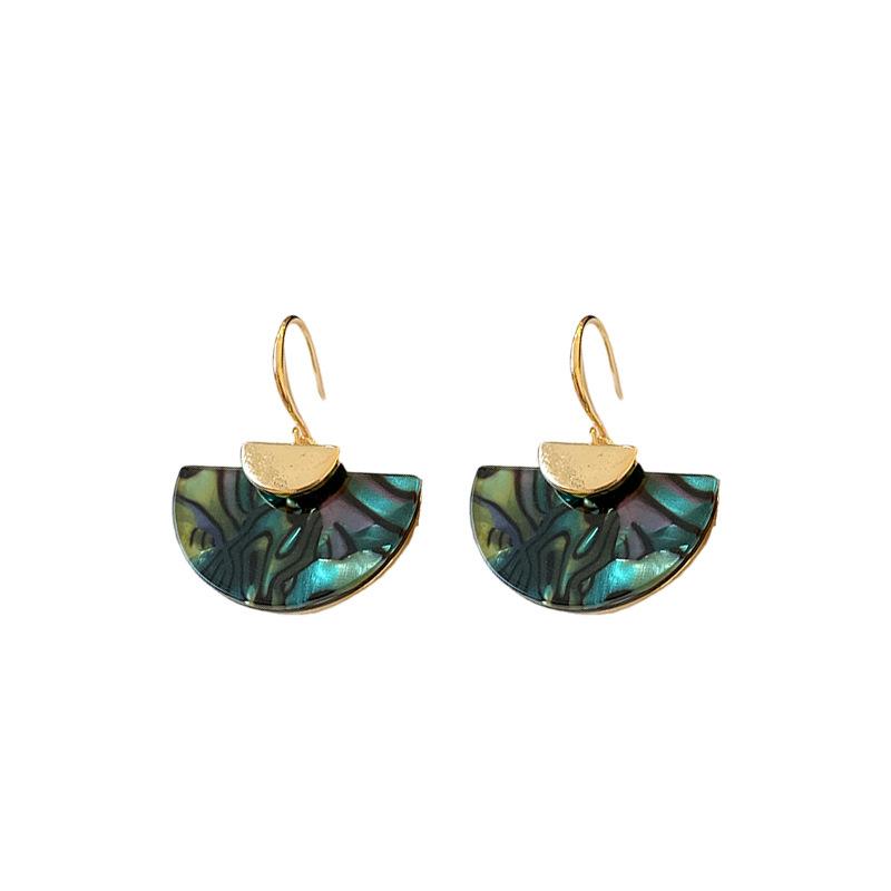 Retro Smudged Fan-shaped Fringed Ear Hook Women's Fashion Niche Exquisite Earrings Exaggerated Personality Design Earrings Advanced Sense