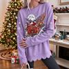 Women's Casual Crewneck Sweatshirt with Scalloped Hem and Christmas Graphic Print