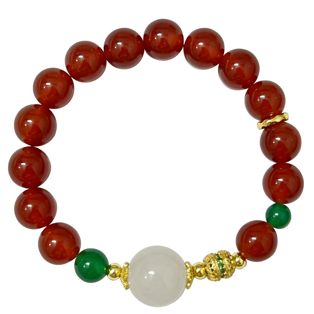 10mm Natural Stone Beaded Bracelets for Women Agate Round Beads Strand Bangle Semi-Precious Gemstone Jewelry Gifts