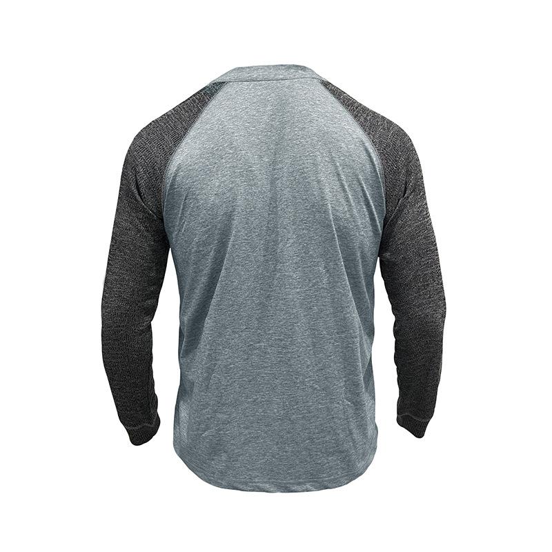 Herren Henley-Hals Raglanärmel T-Shirt Unifarben Patchwork-Tasche Oberteil