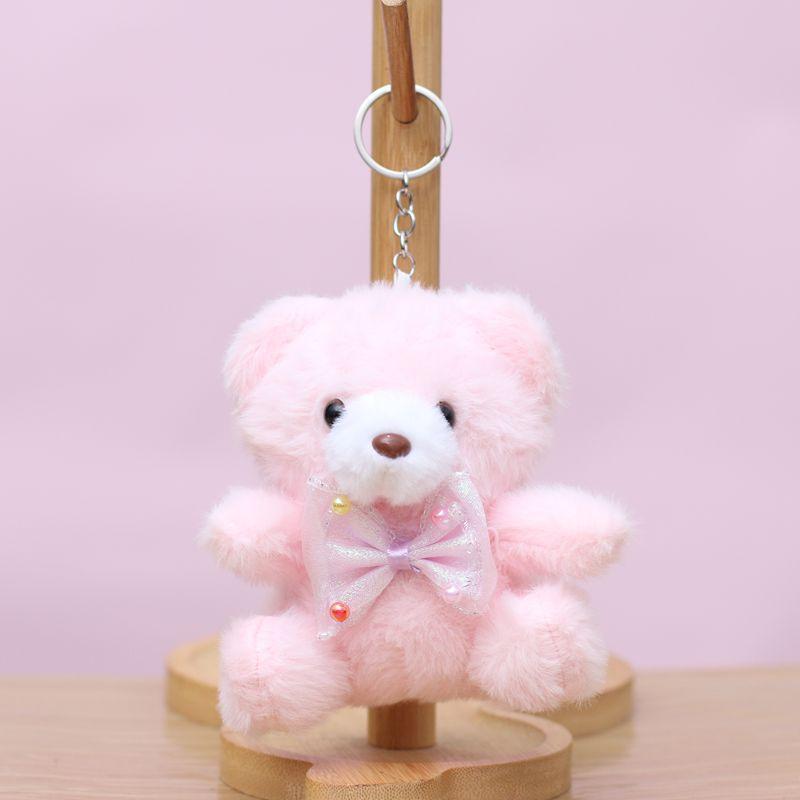 Cute Bow Tie Teddy Bear Plush Toy Keychain Bag Charm Pendant Doll Accessory