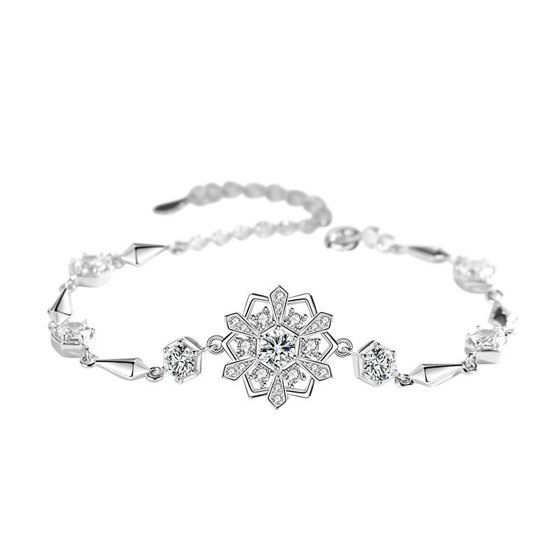 Christmas Snowflake Sterling Silver 925 Rotatable Necklace Women Niche Design Light Luxury Style Starburst Cross Chain Bracelet