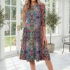 Women's Casual Fashion Round Neck Three Quarter Sleeve Printed Midi Dress