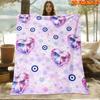 1pc 2D Flat Printing Spring & Summer New Arrival Skin-Friendly Pink Heart Gemstone Pattern Themed Flannel Blanket, High-Definition Digital Printing, F