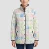 Women's Tropical Leaf Print Quilted Jacket Stand Collar Button Down Contrast Trim Casual Coat