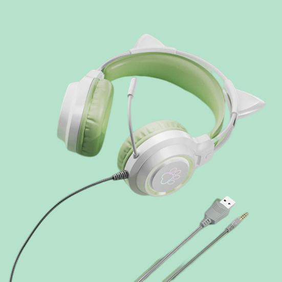 Wired Earphone 360 Degree Surround Sound Noise Cancelling with Mic RGB Light Wired Headset Gaming Supplies