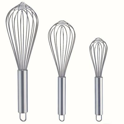 Conjunto de 3 Batedores de Aço Inoxidável - Mixer de Cozinha Manual para Mexer, Bater e Misturar, Design Ergonômico, Grau Alimentício, Fácil de Limpar