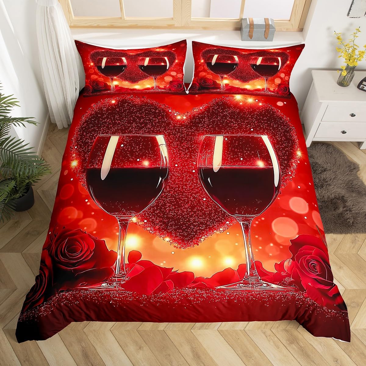 

Purple Red Rose Wine Pink Heart 3D Print Beding Set Cozy Soft Duvet Cover King Quen Twin Sized Dimensions Birthday Gift Bedrom Decoration 100*200cm Single