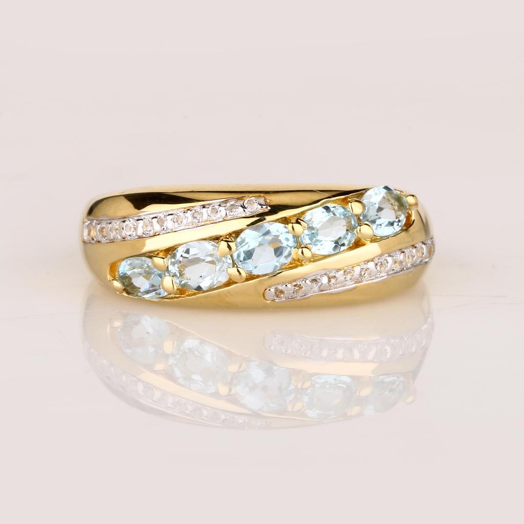 Sky Blue Topaz Ring Gold Plated 925 Sterling Silver with White Topaz