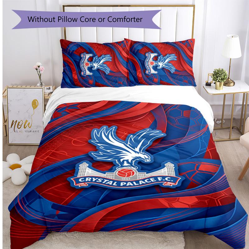 Crystal Palace Football Printed 3 Pieces Bedding Set, Comfortable Skin Friendly Bedroom Duvet Cover Set