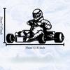 Dynamischer Go-Kart-Rennfahrer Metallwandkunst, Eisenskulptur, Geschenk für Rennsportfans, Rostfreie Garagendekoration, Motorsport-Thema