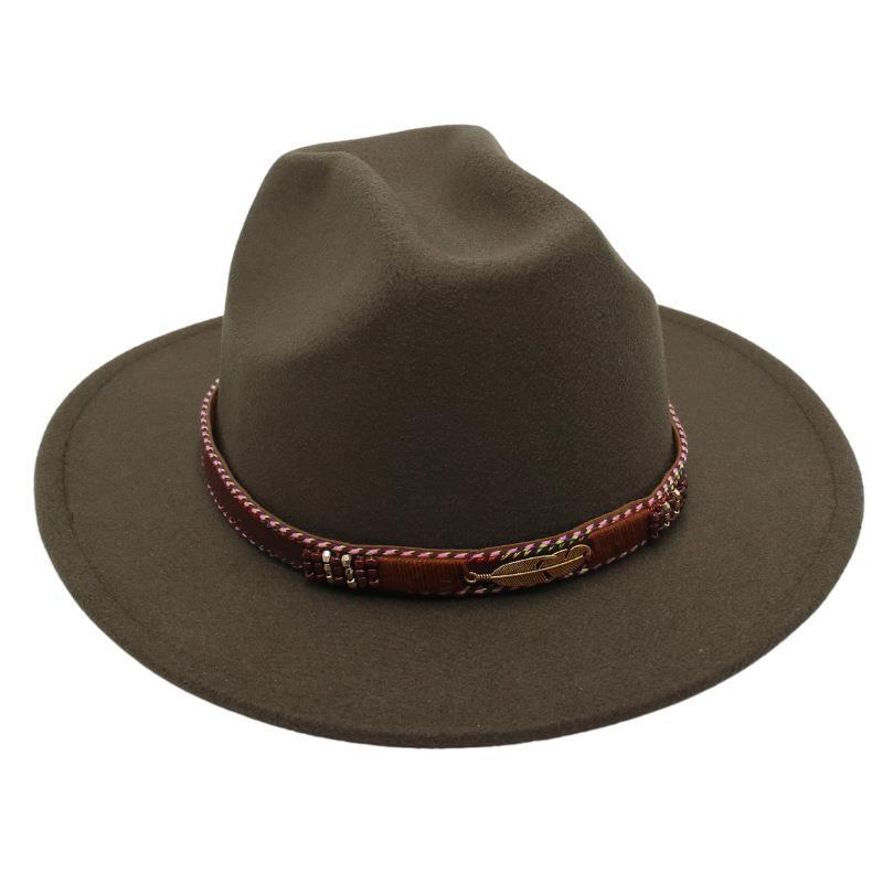 Ethnic Style Top Hat Minority Felt Hat Grassland Mongolian Woolen Hat Men'S And Women'S Feather Jazz Hat