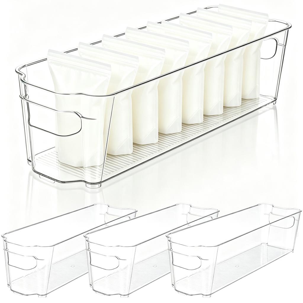 4 Pcs Breastfeeding Storage Container Clear Freezer Organizer Bins | Plastic Fridge Storage Container Breastfeeding Supplies For
