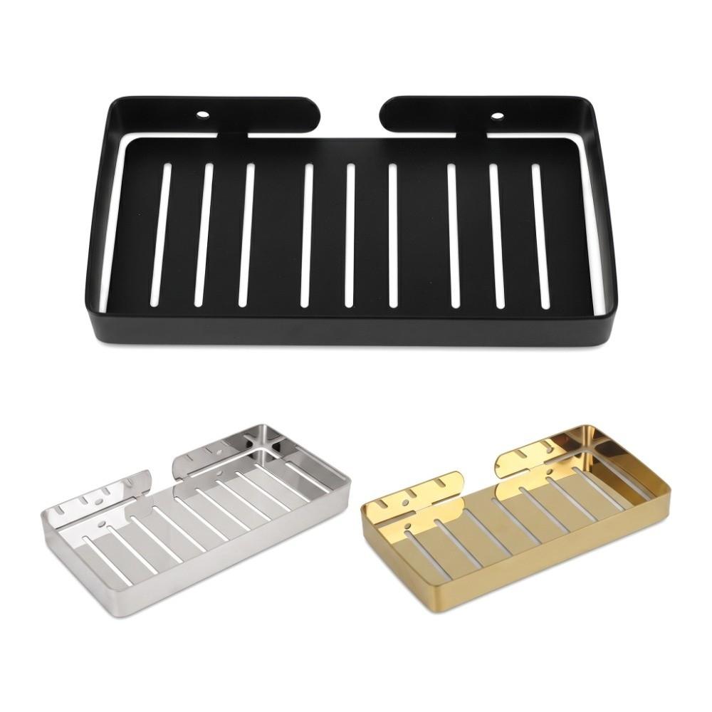 Stainless Steel Soap Holder Black Silver Gold Wall Mount Soap Tray Easy To Clean Round Corner Soap Drain Rack Home Dorm Hotel