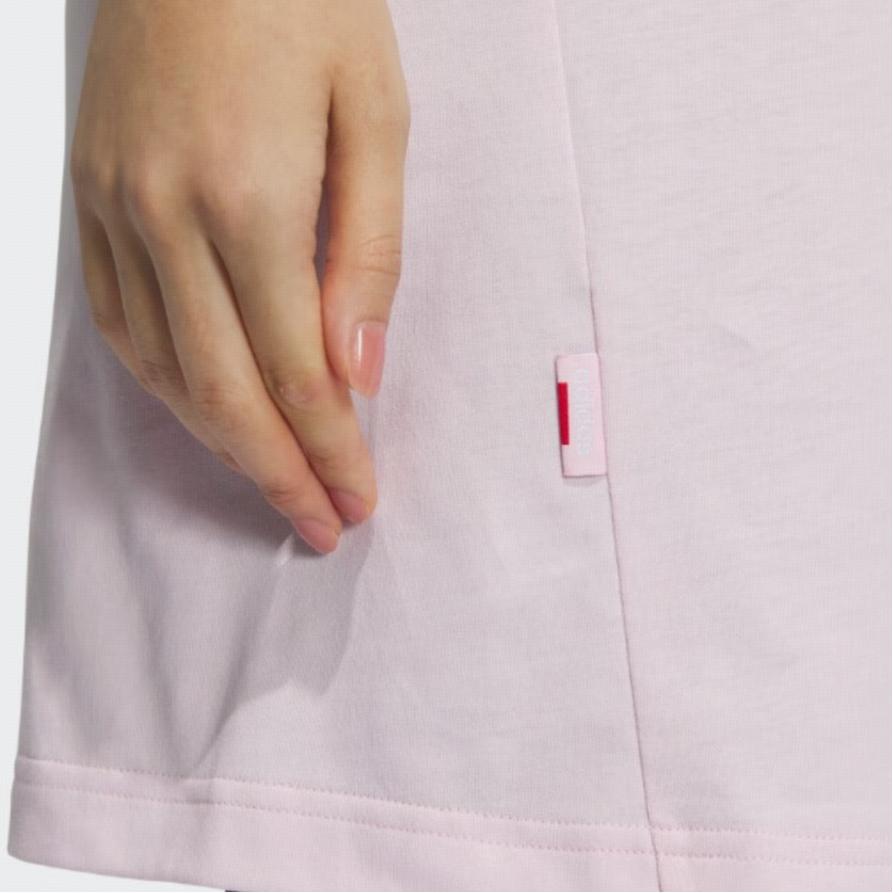 Adidas Solid Long Casual Lightweight Short Sleeve T-Shirt Women Tops Clear-Pink JE3567