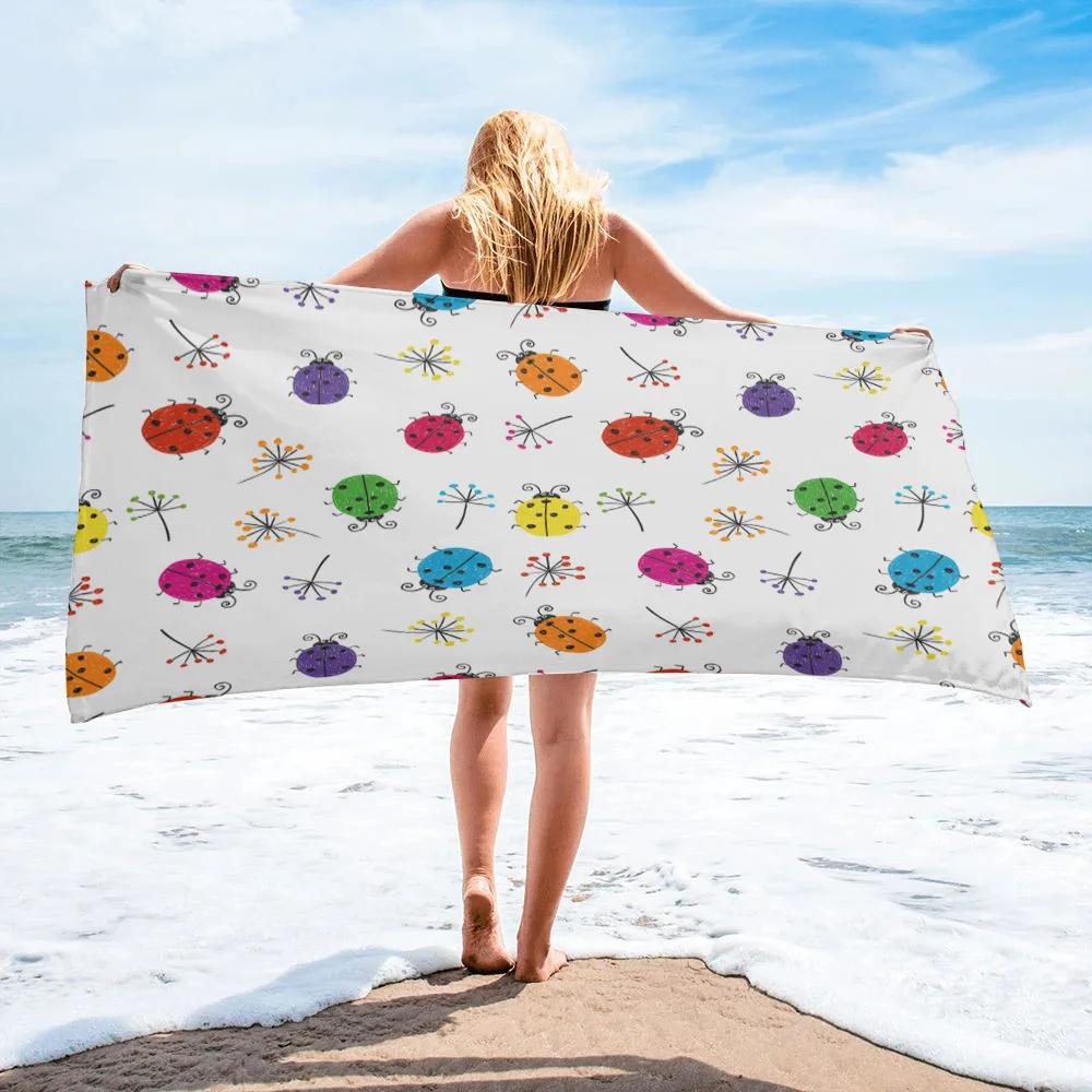 Ladybug Beach Towel Microfiber Cartoon Insect Bath Towel Quick-dry Swimming Cover Soft Portable Camping Sport Spa Travel Towels