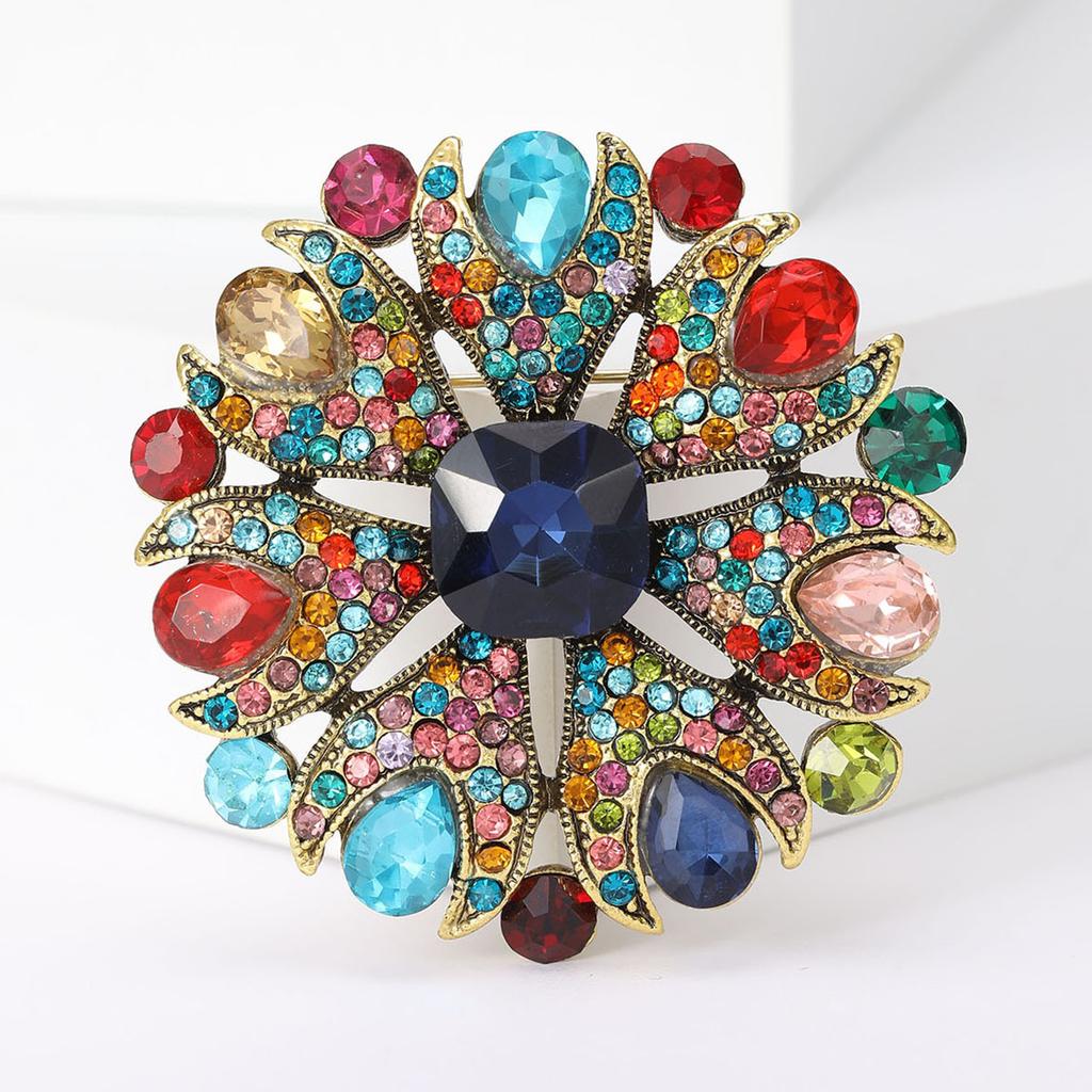 Glänzende Runde Blumenbrosche Damen Strass Palaststil Party Büro Korsagenanstecknadel Geschenke