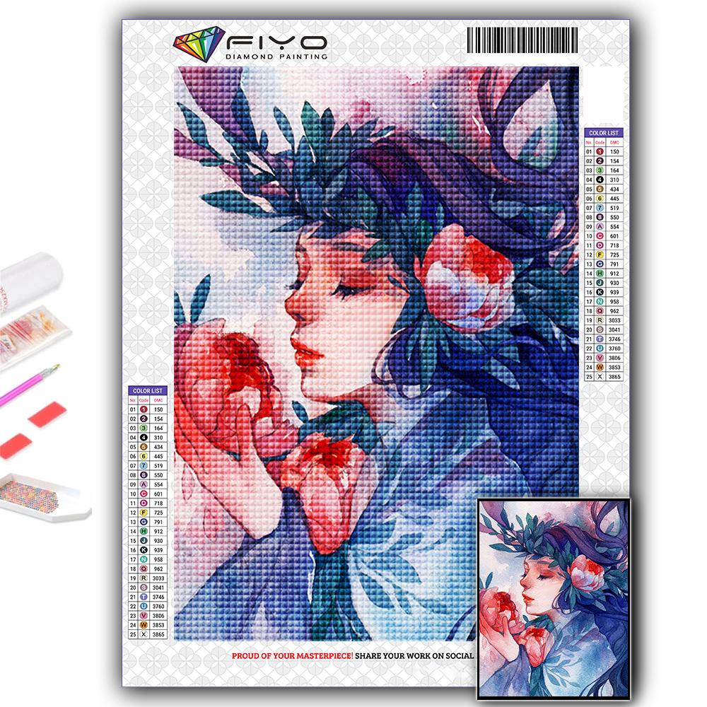 Diamant-Malerei, Blume und Mädchen, Stickerei, Kreuzstich, Strass, Heimdekoration
