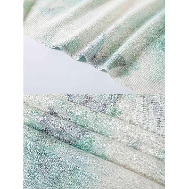 Women Short Sleeve Mock Neck Knitted Sweater Chic Pullover Tops Ditsy Floral Print Color Lightweight UV Protection Knitwear