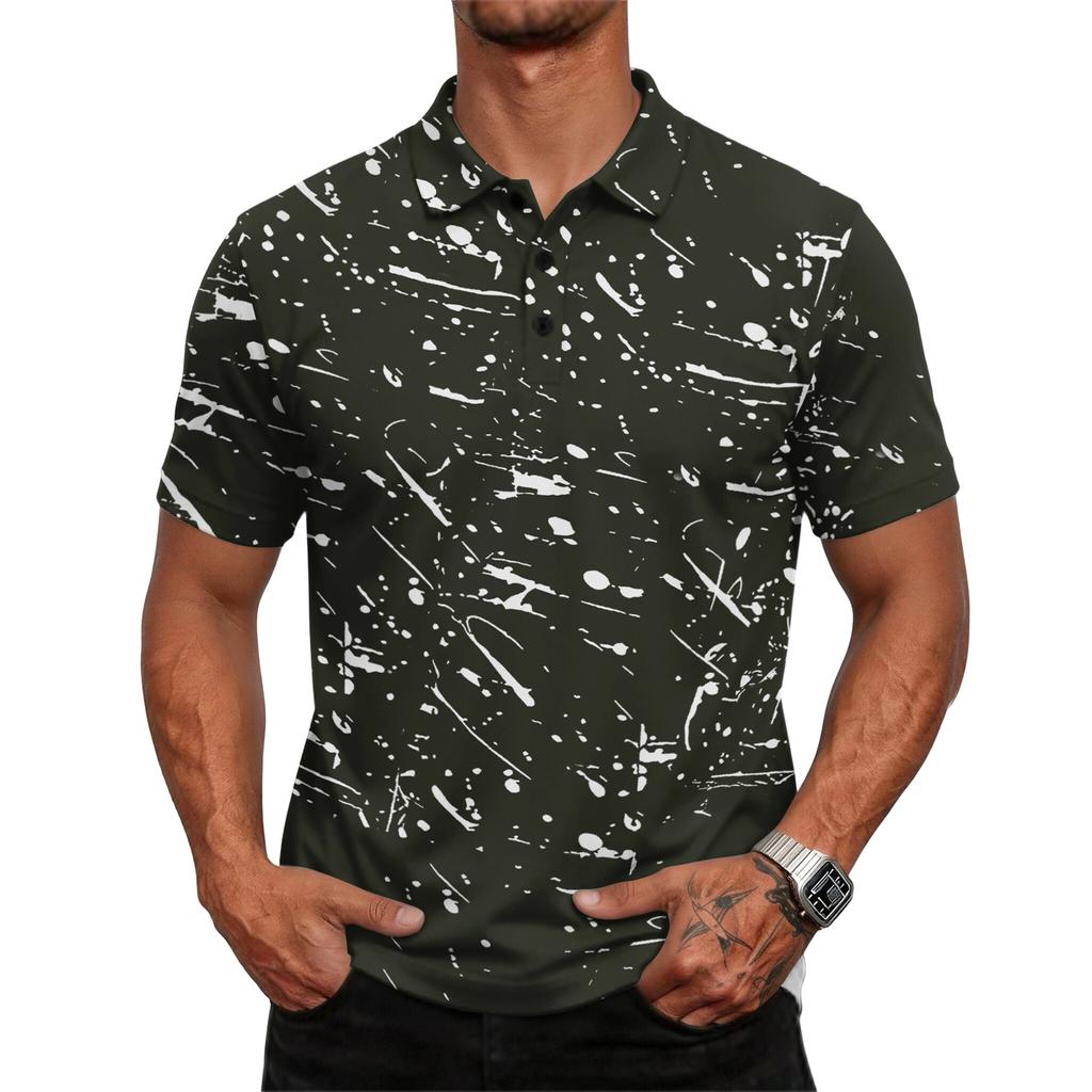 Camisa Polo de Manga Corta para Hombre con Estampado Abstracto Corte Clásico Cuello de Botones Tejido Suave Transpirable Top Informal