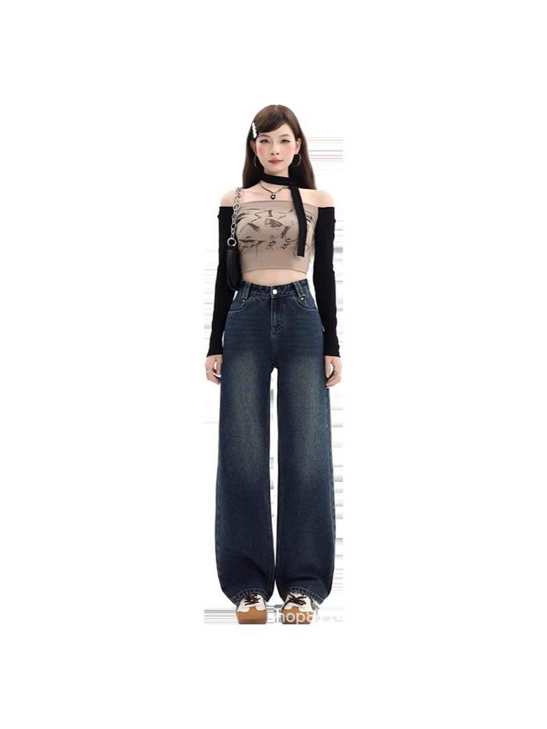 Korean High Waist Minimalist Loose Jeans - Versatile Autumn/Winter Style