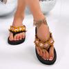 Fashion Luxury Colourful Crystal Decoration Flip Flops Women 2025 Summer Black Wedge Heels Slippers Comfortable Light Weight Sandals