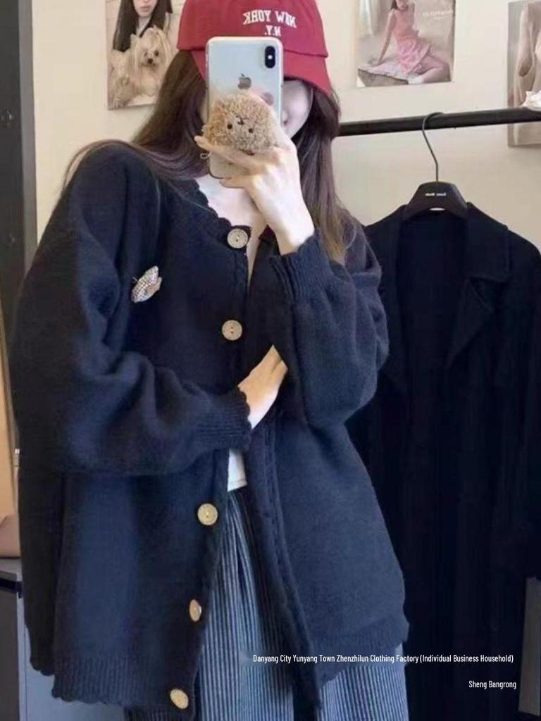 Autumn/Winter Women's Cute Lace Oversized Knit Cardigan Sweater