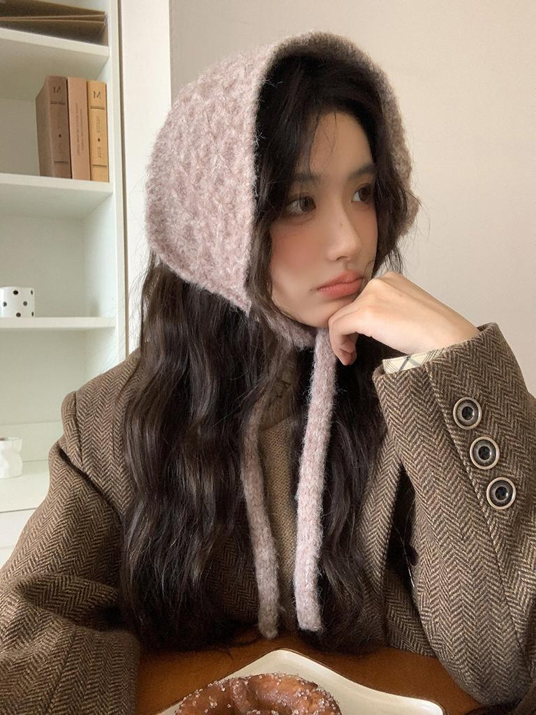 Wool Knitted Ear Protectors, Wool Earmuffs for Women's Autumn and Winter New Thermal Lace-up Ear Warmth