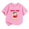 Kids Boys Girls Crew Neck Short Sleeve 100% Cotton T-Shirt, Cute Cartoon Character Print LOVE YOU Heart Pattern Casual Breathable Summer Tee for Child