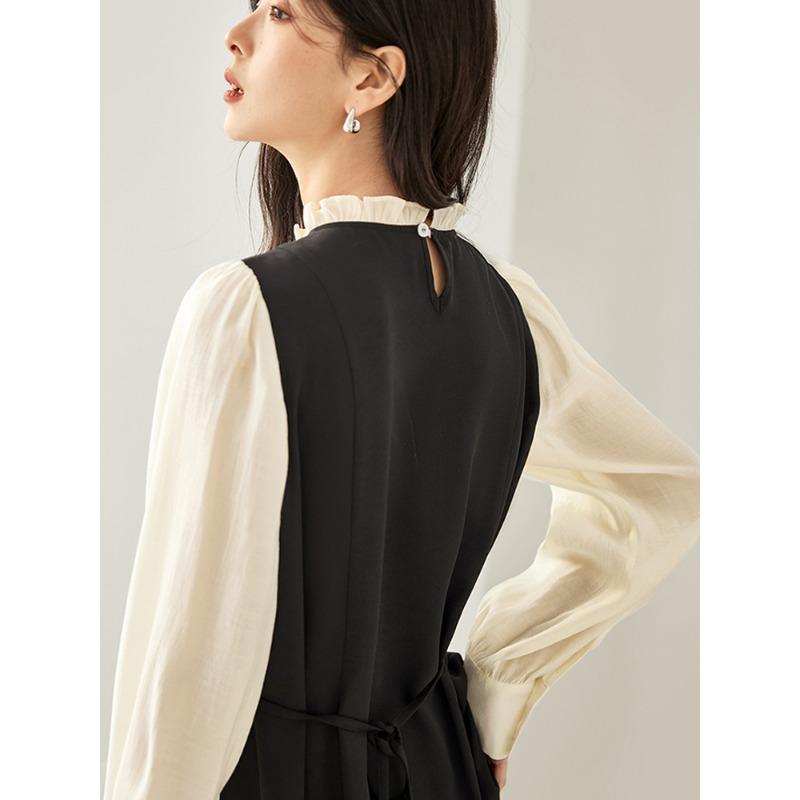 Retro Dress for Women In Spring and Autumn New Style Gentle and High-end Temperament Waist-hugging Black Skirt