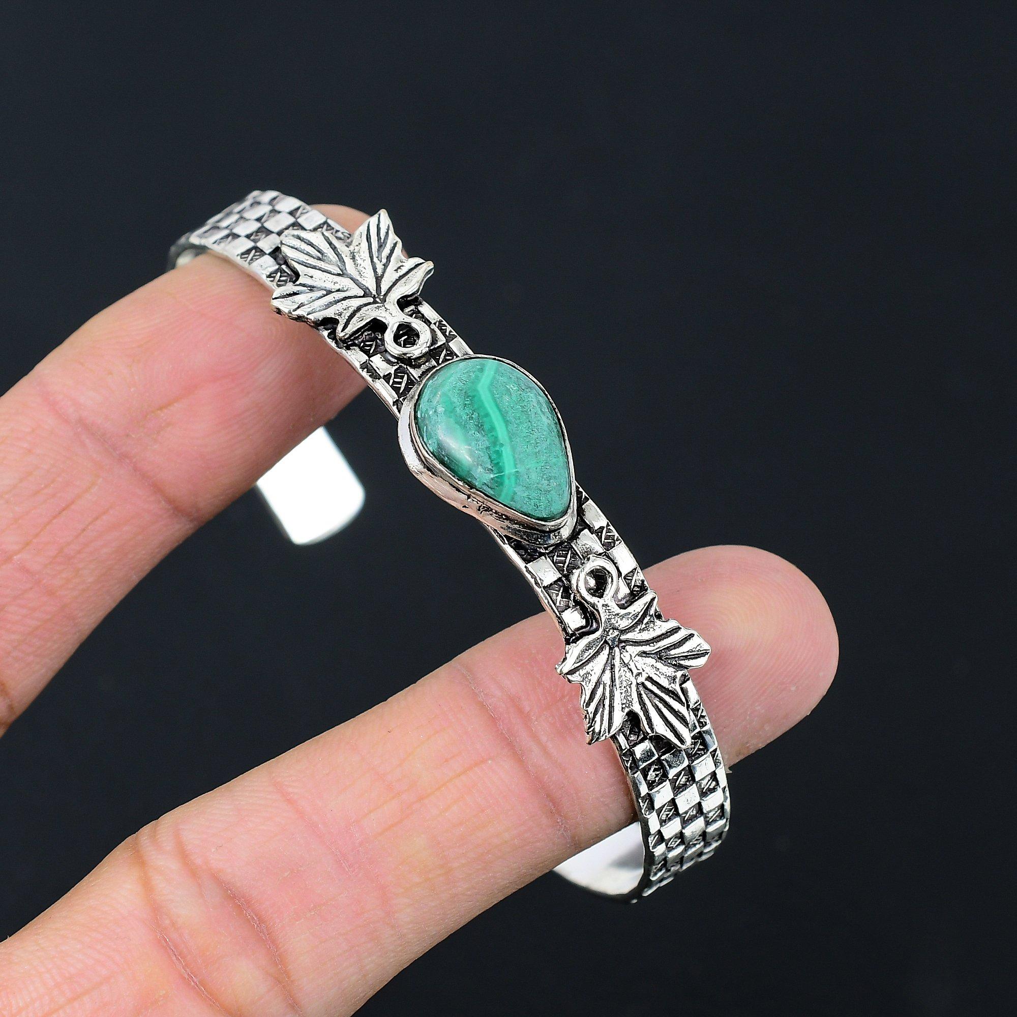 

Распродажа ко Дню матери Стерлинговое серебро Грушевидный камень малахит Юбилей Свадьба Браслет-манжета Adjustable