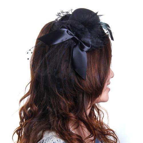 Ladies Party Fashionable Bowknot Charms Mini Top Hat Fascinator Burlesque Millinery Black with 2