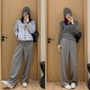 Women's Elastic Waist Barrel Leg Pants Relaxed Fit Korean Thick Cashmere Acetate Blend Wide Leg Trousers Winter Loungewear Sweatpants