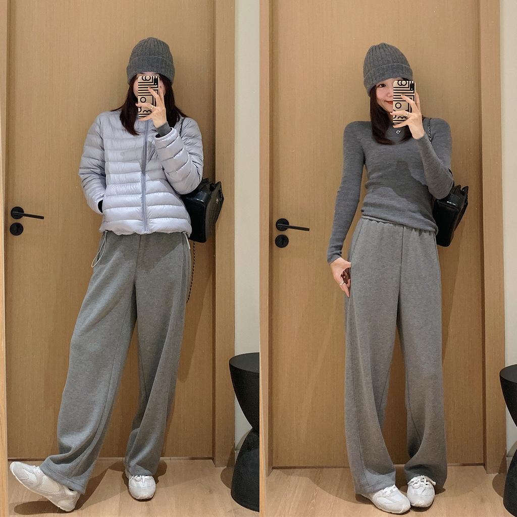 Women's Elastic Waist Barrel Leg Pants Relaxed Fit Korean Thick Cashmere Acetate Blend Wide Leg Trousers Winter Loungewear Sweatpants