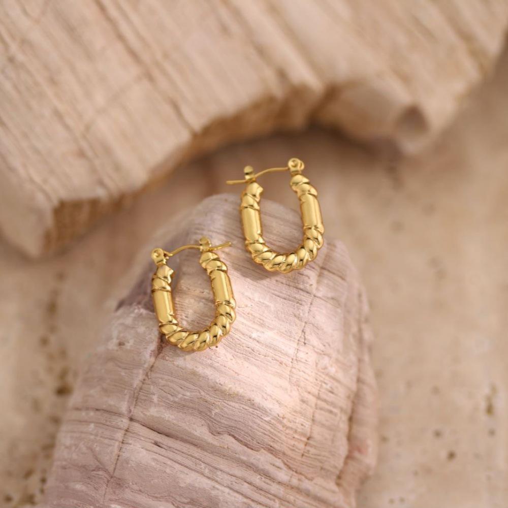 Geometric Irregular Hammered Stainless Steel Oil Press Stud Earrings, Cold Style Jewelry Ornaments