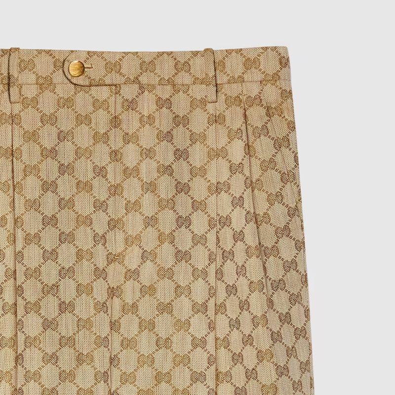 Gucci Gg Linen Cotton Jacquard Trousers Beige 756533-ZAMC5-2014