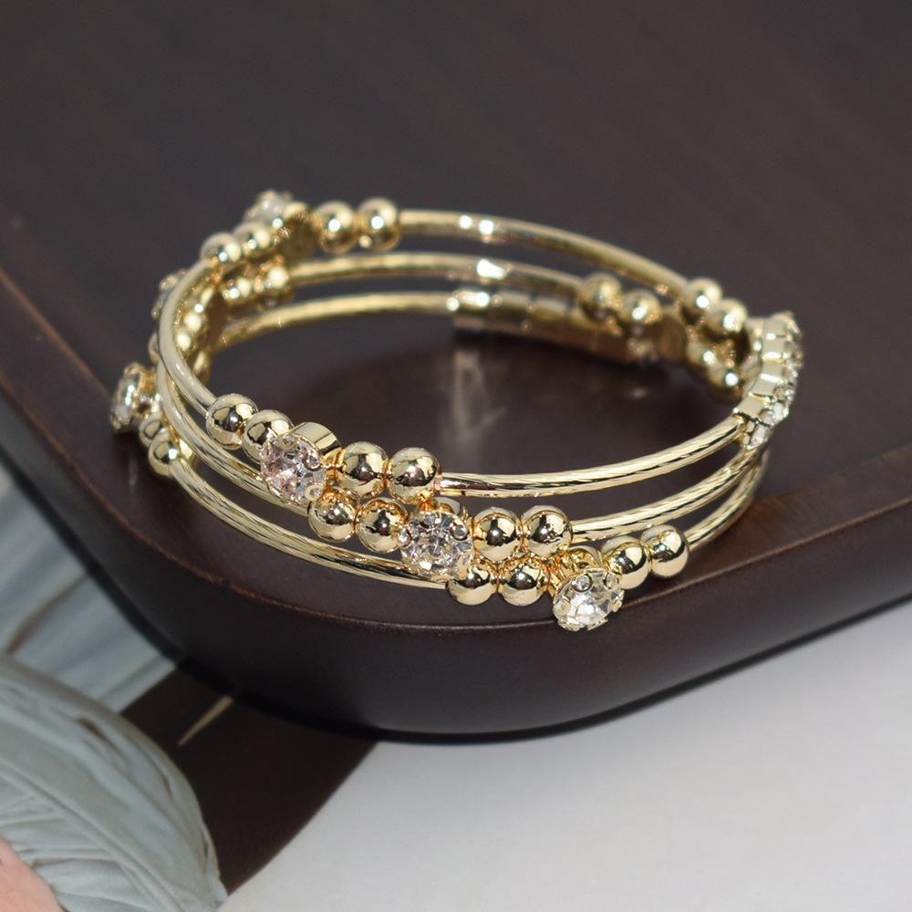 Korean Style New 3-Row Winding Arm Open-Ended Bracelet Indian Rhinestone Copper Bead 1228