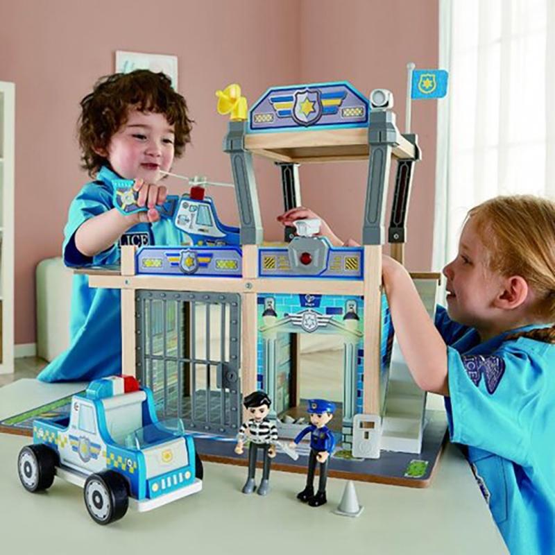 Wooden Urban Police Station Playset For Kids Interactive And Imaginative Toy