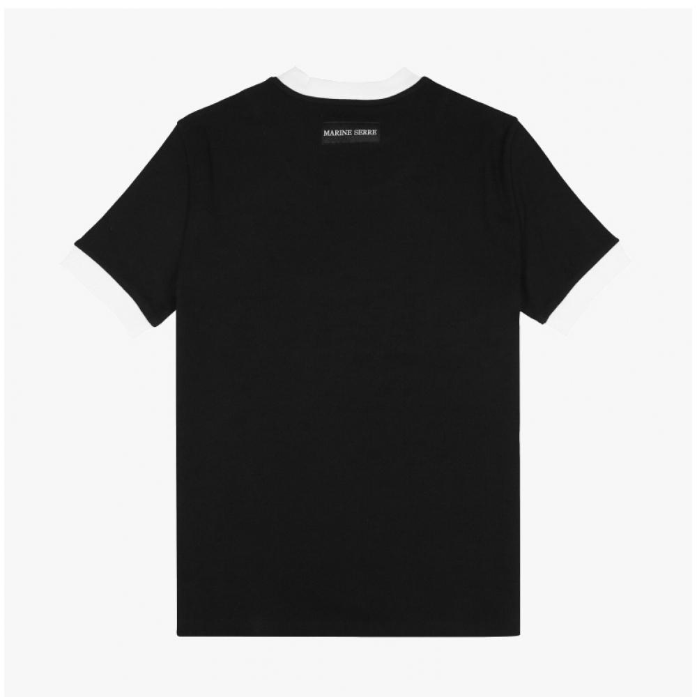 Marincer Mtt088a Cjer0011 Bk99 Moon Logo Embroidered Contrast Mens Short Sleeve Tee