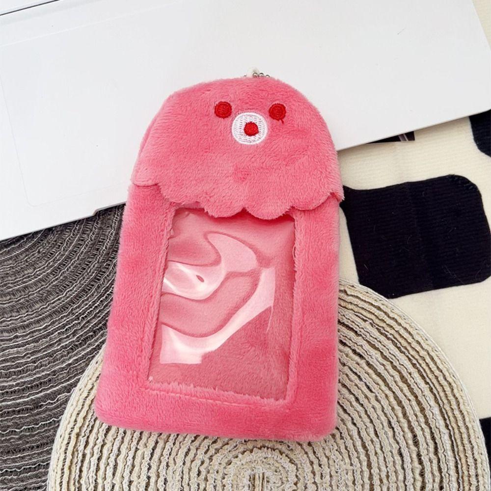 

Soft Cartoon Plush Card Holder Cute ID Credit Case Star Chasing Pendant Keychain Lady pink