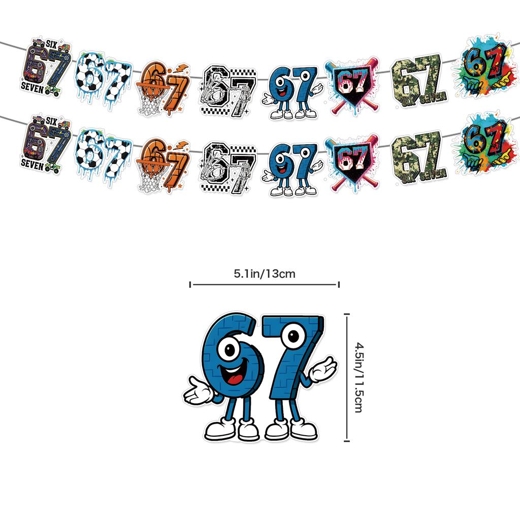 Decorațiuni Amuzant pentru Petrecerea 67 Șapte Șase, Set Decorațiuni Petrecere cu Tematică 67 Meme Include Steag, Topper pentru Tort, Toppere pentru Cupcake-uri, Balon