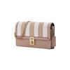 Coach Hutton Quilted Stripe Color Block Cowhide Leather Chain Bag Clutch Women's Milk Tea Color