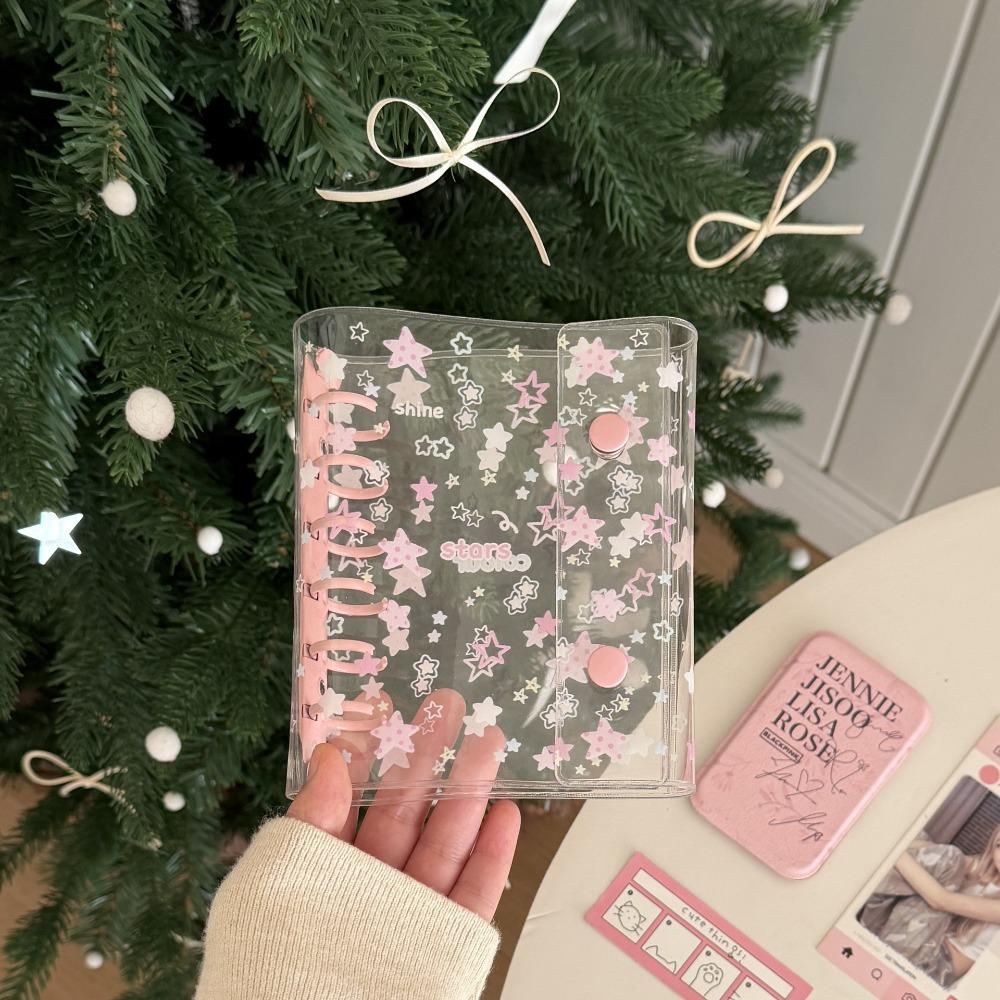 Portable A7 Photo Album PVC Loose-leaf Postcards Holder Clear Bow Star Design Photo Card Holder Students