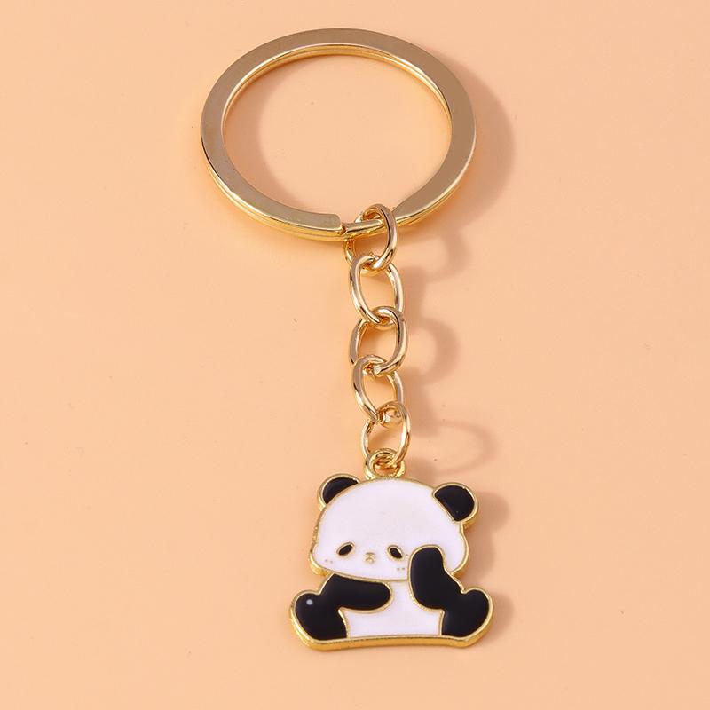 Cute Enamel Panda Keychain Cat Keyring Pendant for Car Key Holder Women Girls Handbag Accessories DIY Jewelry Gifts