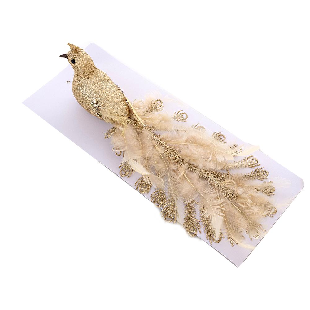 

Simulated Feather Bird Ornament with Clip for Christmas Tree and Seasonal Decor Suitable for Wreaths and Table Centerpieces золотий