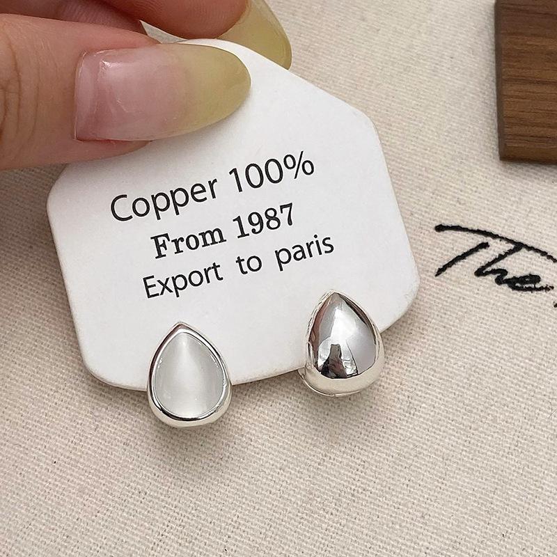 Minimalist design INS ice-through opal water drop stud earrings, ear buckles, exquisite and versatile double-sided wearing earrings temperament