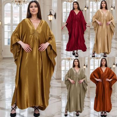 Vestido de Praia Dourado de Luxo Tecido Robe de Feriado Solto Tamanho Plus Vestido Caftan Turco